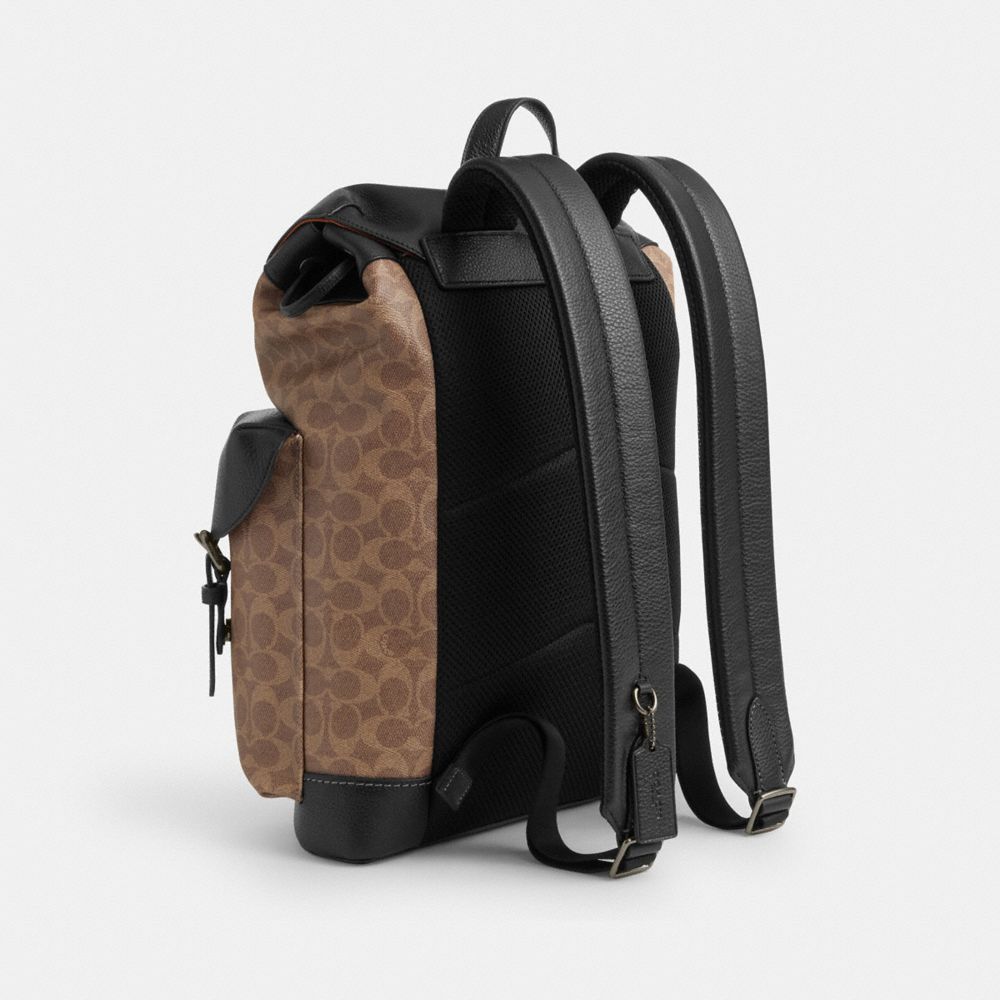 COACH®,Warner Backpack In Signature Canvas,Backpack,Color Block,Casual,Brown,Angle View