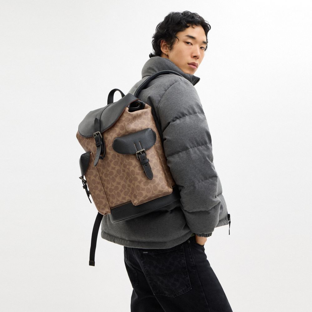 COACH®,Warner Backpack In Signature Canvas,Backpack,Color Block,Casual,Brown,Detail View