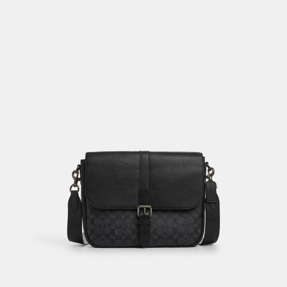 COACH®,Warner Messenger Bag In Signature Canvas,Crossbody,Casual,Black,Front View image number 0