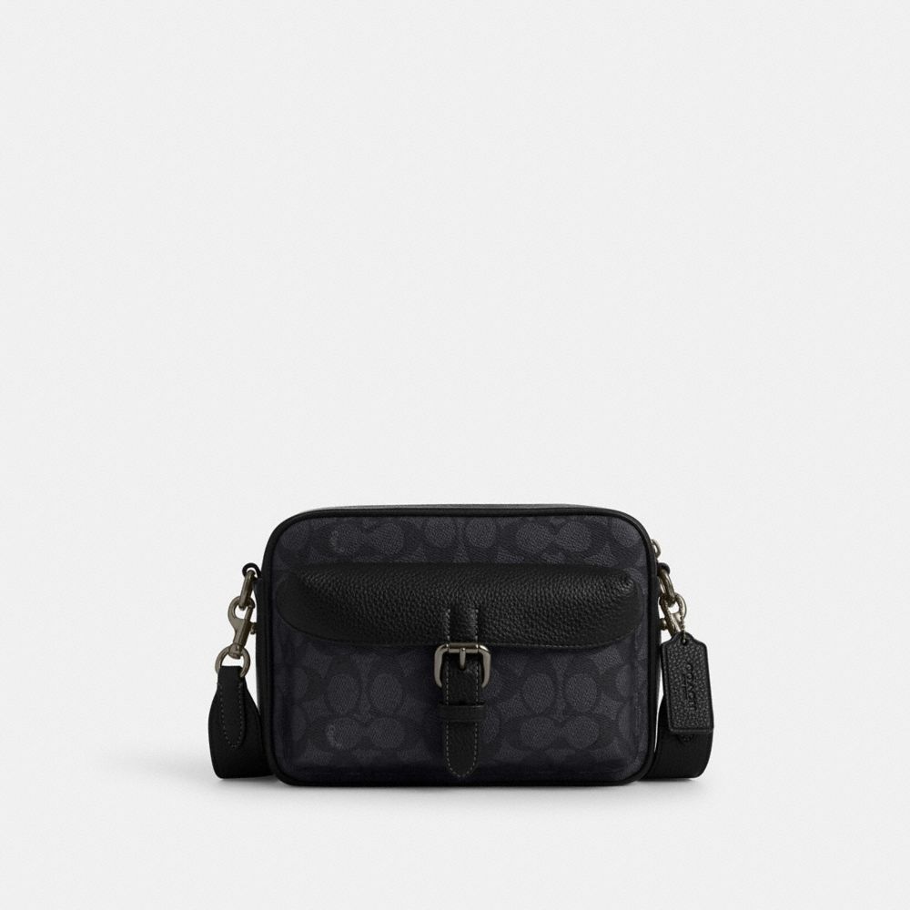 COACH®,Warner Crossbody Bag In Signature Canvas,Crossbody,Casual,Black,Front View