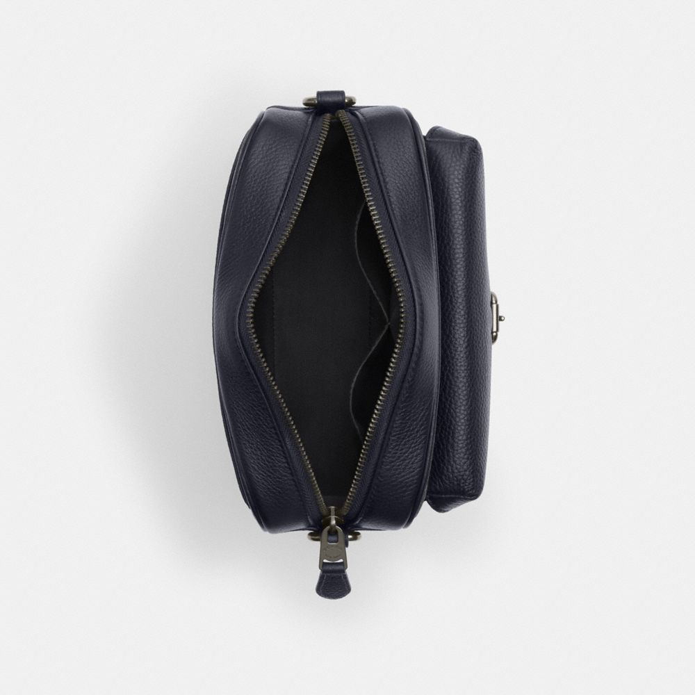 COACH®,SAC BANDOULIÈRE WARNER EN TOILE EXCLUSIVE,Tissu en toile exclusif,Bronze industriel/Denim/Bleu marine Minuit,Inside View,Top View