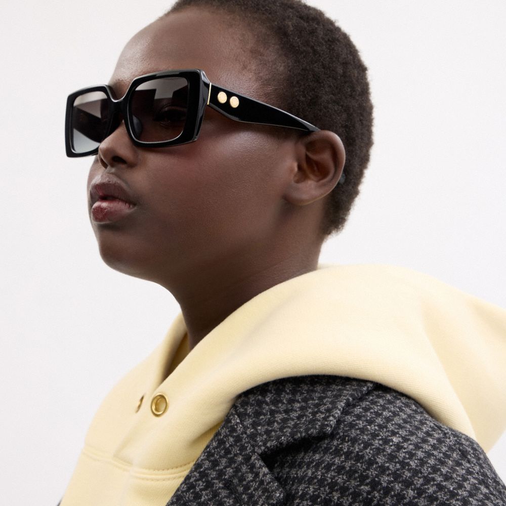 COACH®,Rivet Oversized Square Sunglasses,Square,Word Embellishment,Metal,Integrated Nose Pads,Casual,Multi Color,Angle View