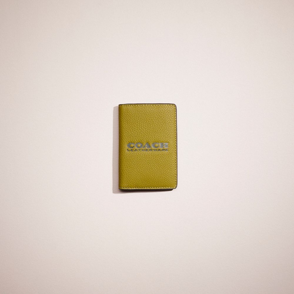 COACH®,RESTORED CARD WALLET,Polished Pebble Leather,Olive Green/Amazon Green,Front View