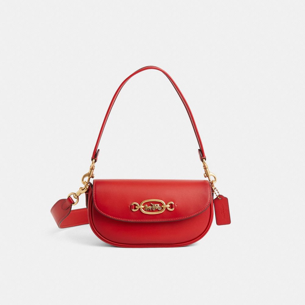 COACH®,Restored Harley Shoulder Bag 23,Shoulder Bag,Chain Detail,Logo,Metal,Sustainable,Vegan,Brass,Day Party,Red,Front View