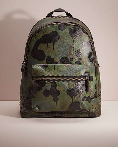 COACH®,RESTORED LEAGUE BACKPACK WITH CAMO PRINT AND STUDS,Military/Black Copper,Front View