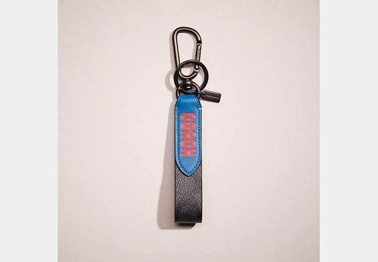 COACH®,RESTORED LOOP KEY FOB IN COLORBLOCK SIGNATURE CANVAS WITH COACH PRINT,Charcoal Signature Multi,Front View