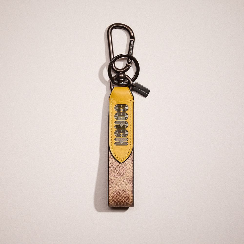 COACH®,RESTORED LOOP KEY FOB IN COLORBLOCK SIGNATURE CANVAS WITH COACH PRINT,Khaki/Flax,Front View