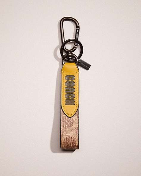 COACH®,RESTORED LOOP KEY FOB IN COLORBLOCK SIGNATURE CANVAS WITH COACH PRINT,Khaki/Flax,Front View