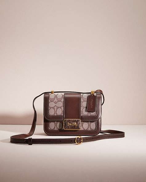 COACH®,RESTORED ALIE SHOULDER BAG 18 IN SIGNATURE JACQUARD WITH SNAKESKIN DETAIL,Brass/Oak Maple,Front View