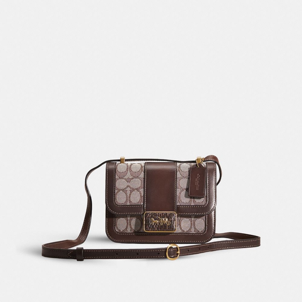 Coach Restored Alie Shoulder Bag 18 In Signature Jacquard With Snakeskin Detail In Brass/oak Maple