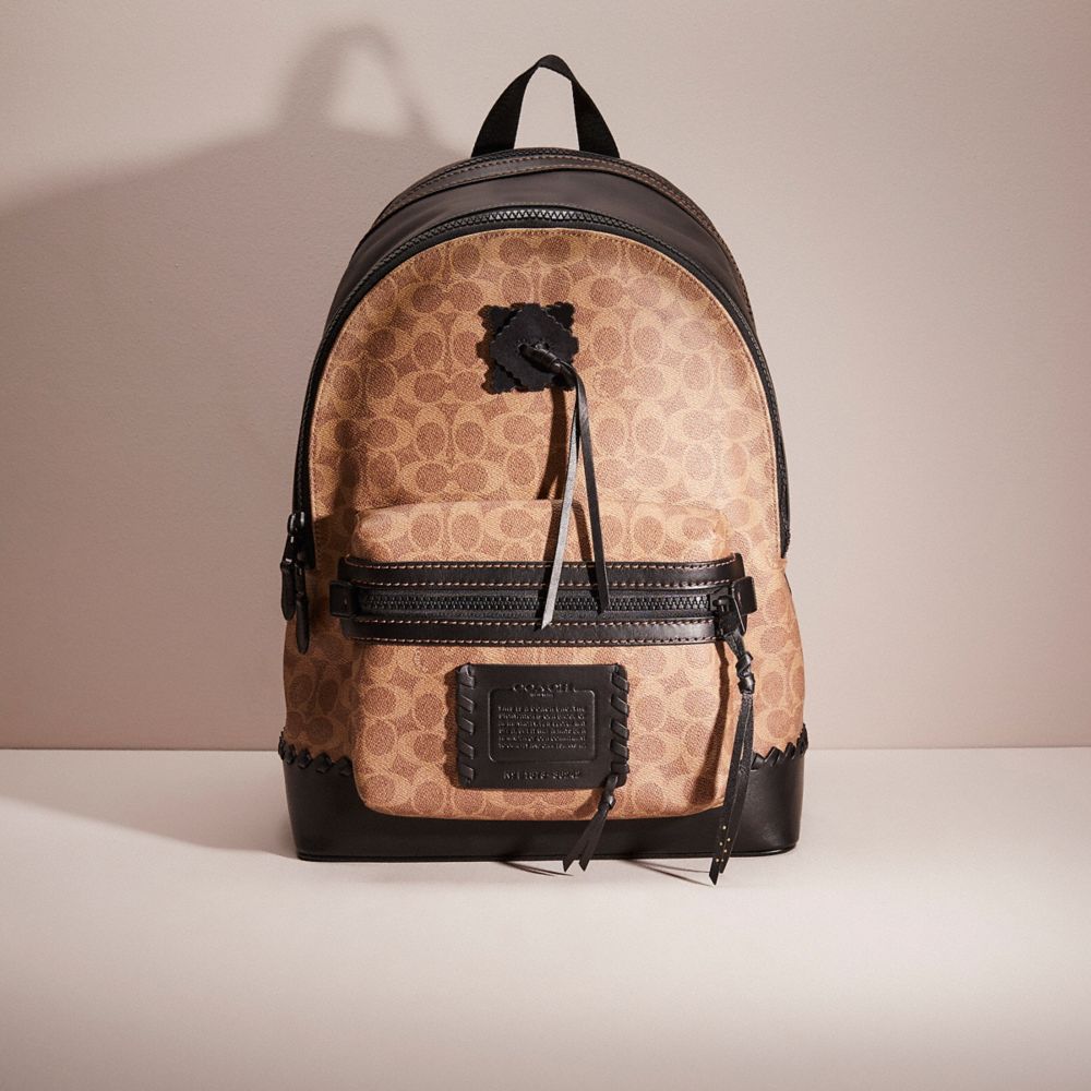 COACH®,RESTORED ACADEMY BACKPACK IN SIGNATURE CANVAS WITH WHIPSTITCH,Matte Black/Black/Khaki,Front View