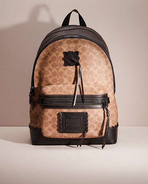 COACH®,RESTORED ACADEMY BACKPACK IN SIGNATURE CANVAS WITH WHIPSTITCH,Matte Black/Black/Khaki,Front View