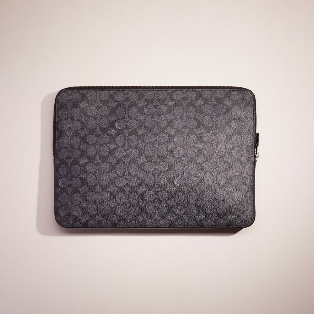 COACH®,RESTORED LAPTOP CASE IN SIGNATURE CANVAS,Charcoal,Front View