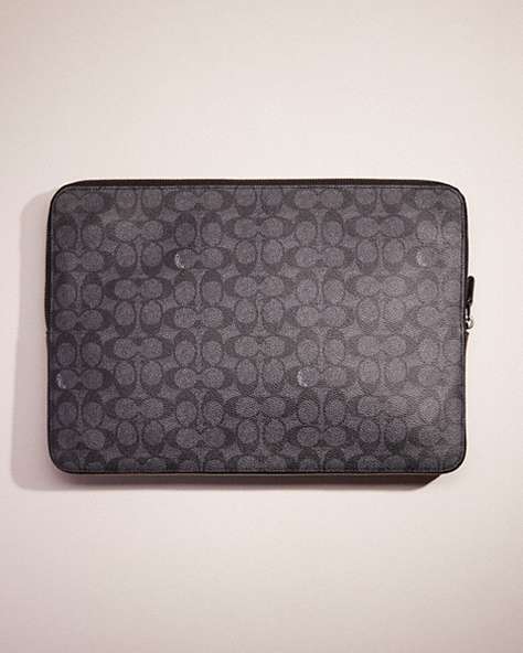 COACH®,RESTORED LAPTOP CASE IN SIGNATURE CANVAS,Charcoal,Front View