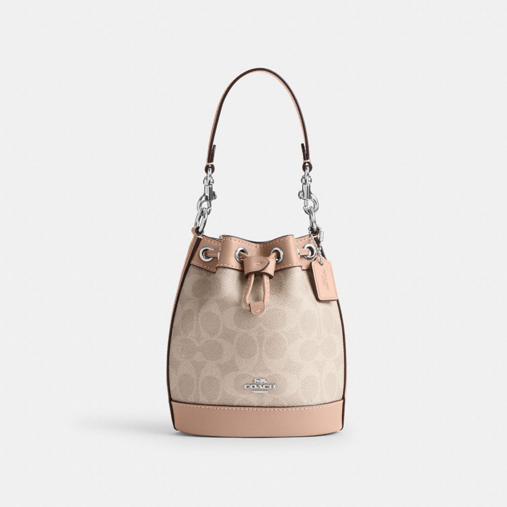 Silver Sand Taupe Mini Bucket Bag In Signature Canvas