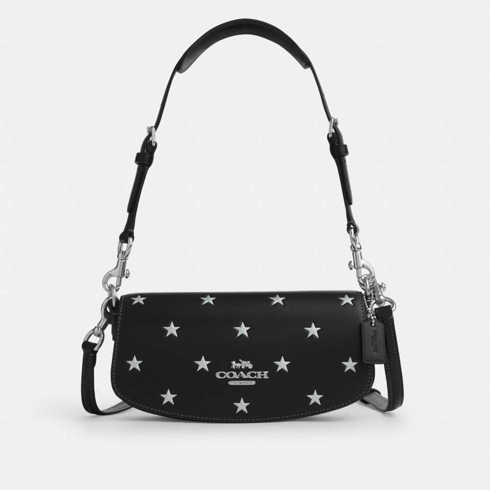 COACH®,PETIT SAC ÉPAULE ANDREA VEC MOTIF ÉTOILE,Argenté/Noir Multi,Front View