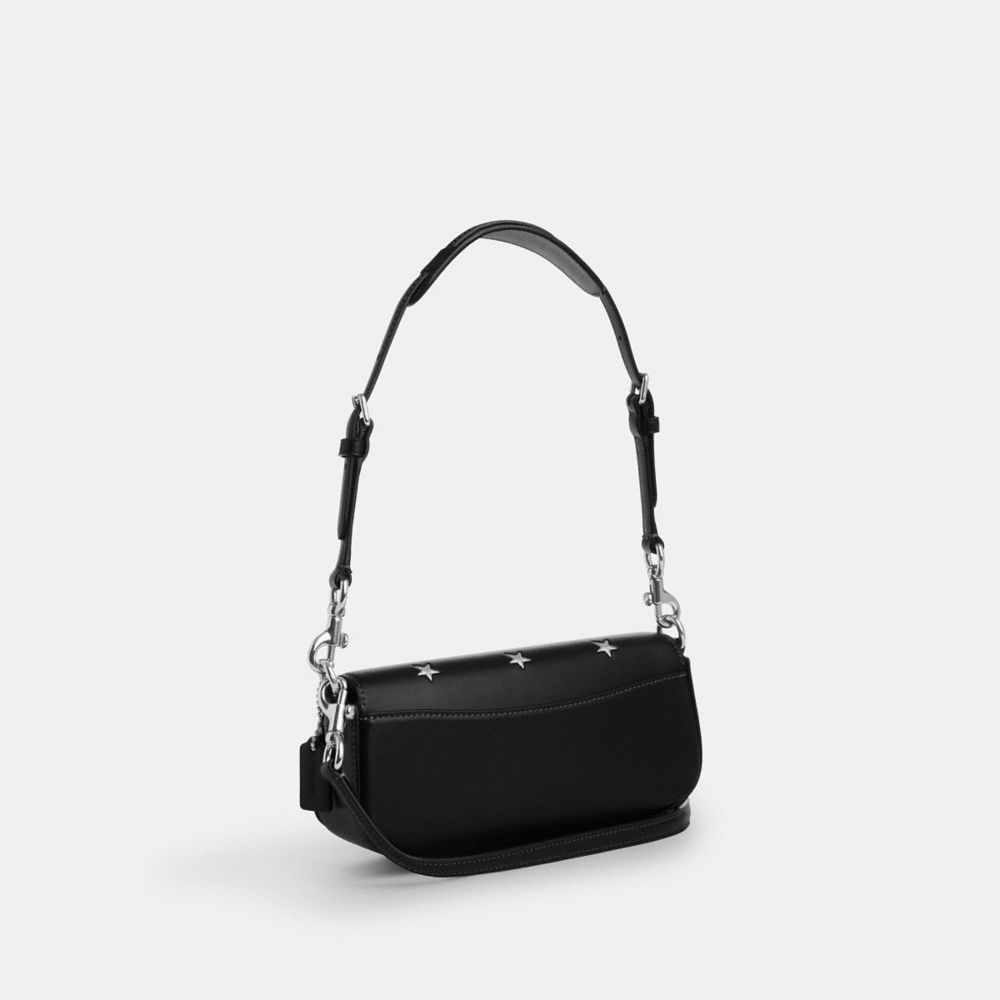COACH®,Andrea Small Shoulder Bag With Star Print,Calfskin Leather,Shoulder Bag,Logo,Metal,Day Party,Black,Angle View