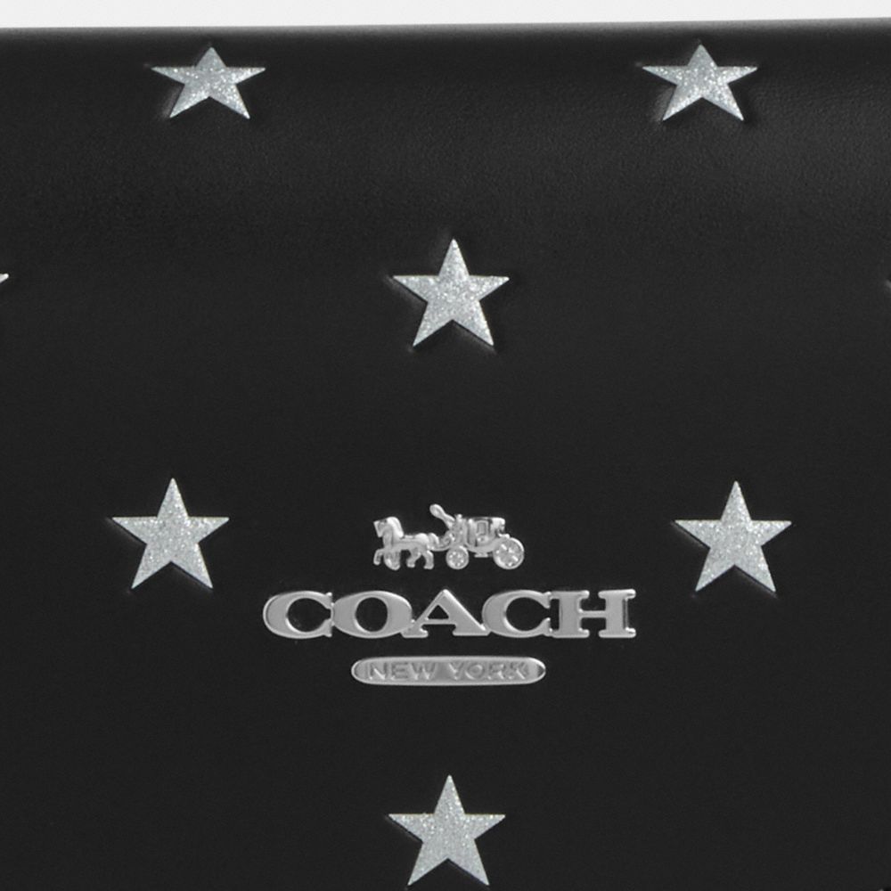COACH®,Andrea Small Shoulder Bag With Star Print,Calfskin Leather,Shoulder Bag,Metal,Logo,Day Party,Black