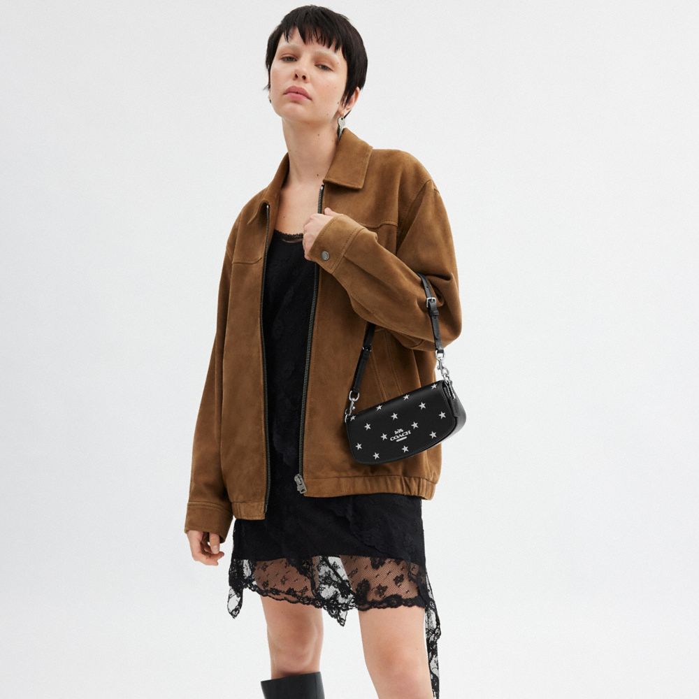 COACH®,Andrea Small Shoulder Bag With Star Print,Calfskin Leather,Shoulder Bag,Logo,Metal,Day Party,Black,Detail View