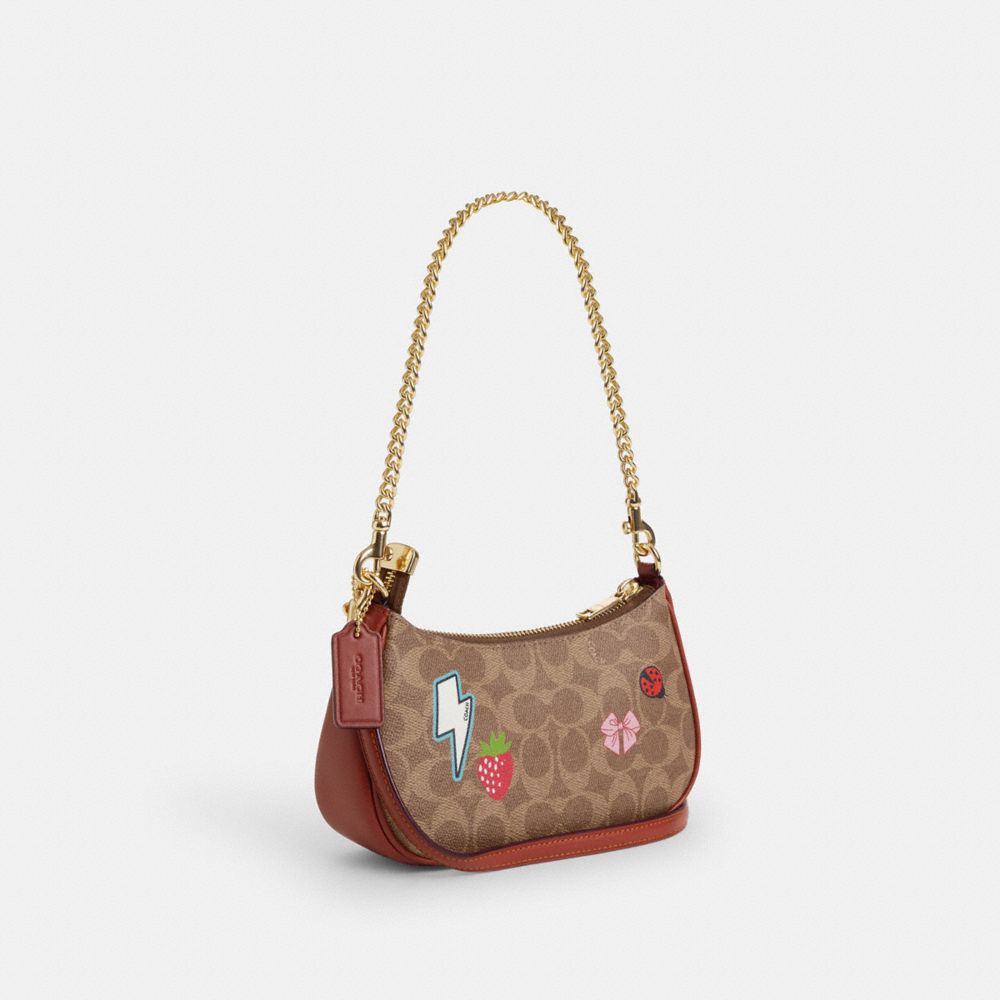 COACH®,Teri Mini Crossbody Bag In Signature Canvas With Sticker Print,Shoulder Bag,Color Block,Day Party,Brown,Angle View
