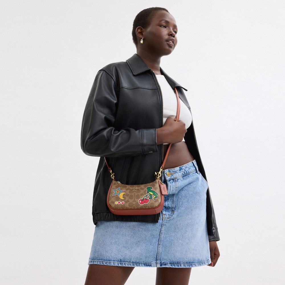 COACH®,Teri Mini Crossbody Bag In Signature Canvas With Sticker Print,Shoulder Bag,Color Block,Day Party,Brown,Detail View