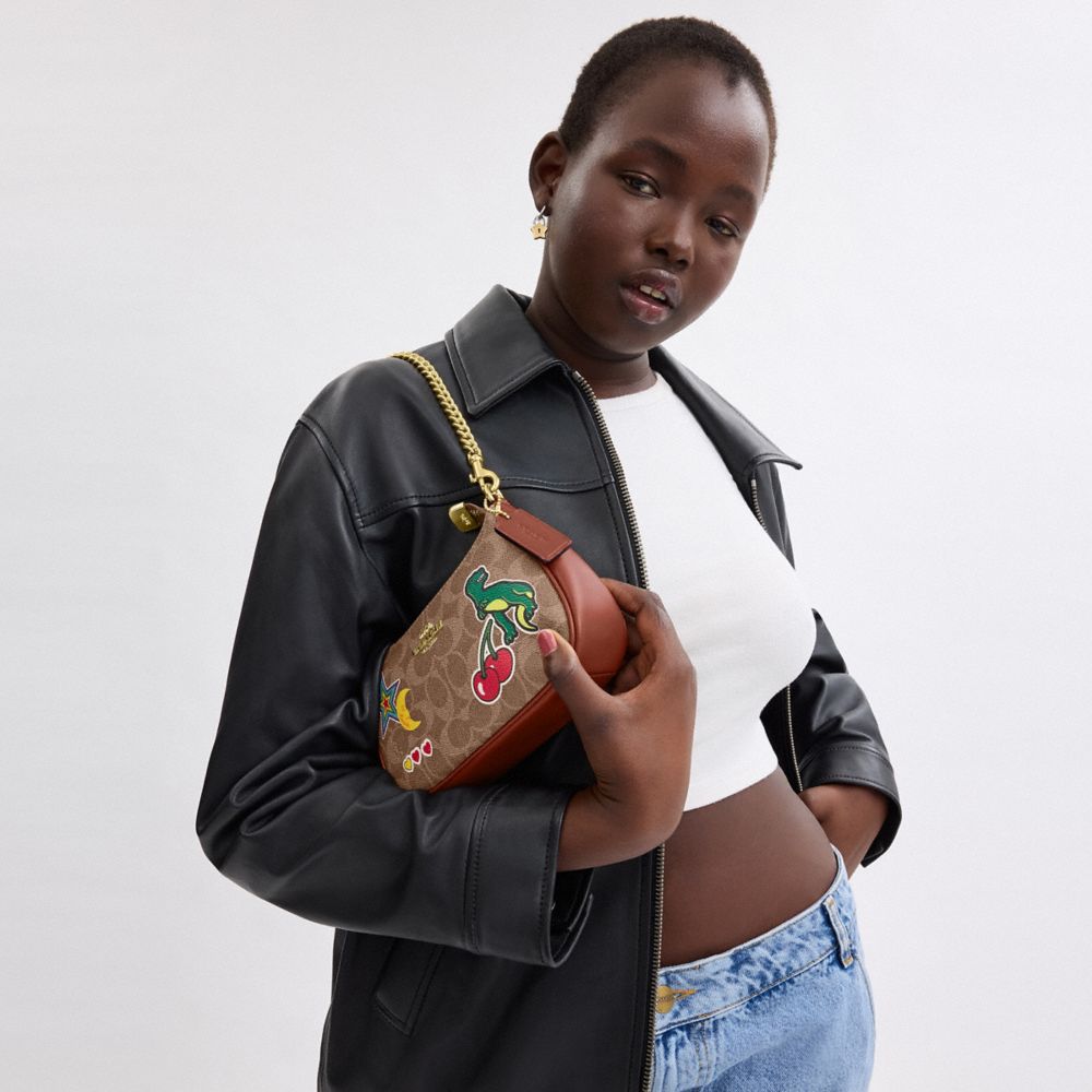 COACH®,Teri Mini Crossbody Bag In Signature Canvas With Sticker Print,Shoulder Bag,Color Block,Day Party,Brown,Detail View