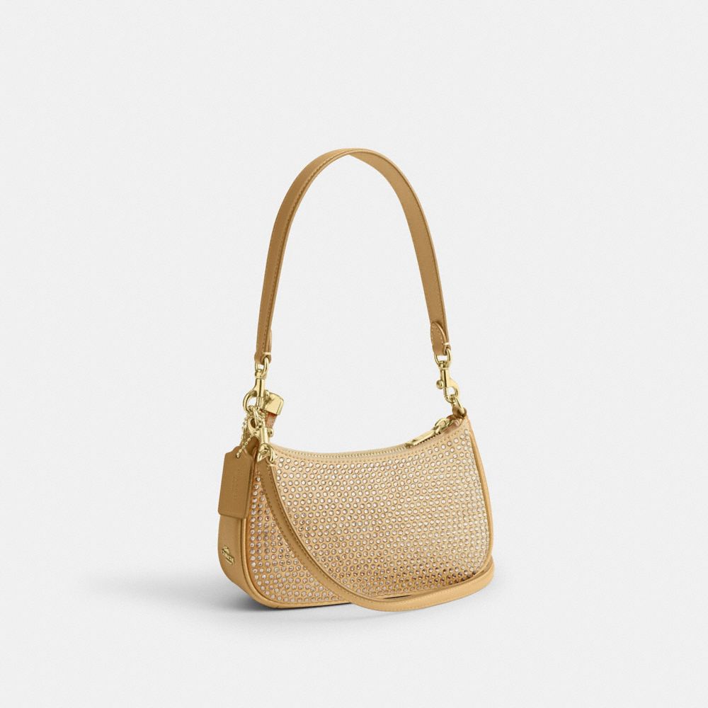 COACH®,Teri Mini Crossbody Bag With Crystal,Shoulder Bag,Crystal,Embellished,Rhinestones,Casual,Beige,Angle View