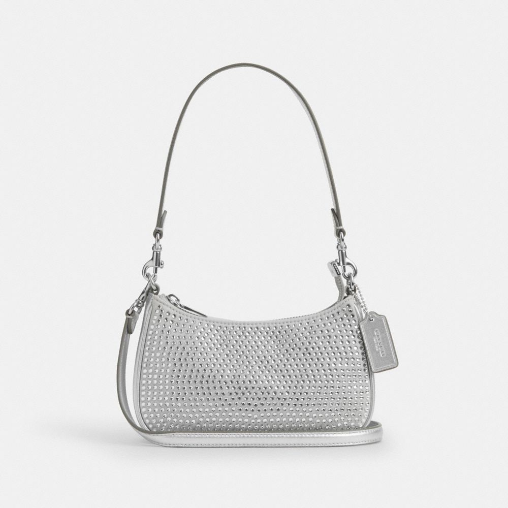 COACH®,Teri Mini Crossbody Bag With Crystal,Shoulder Bag,Crystal,Embellished,Rhinestones,Casual,Gray,Front View image number 0