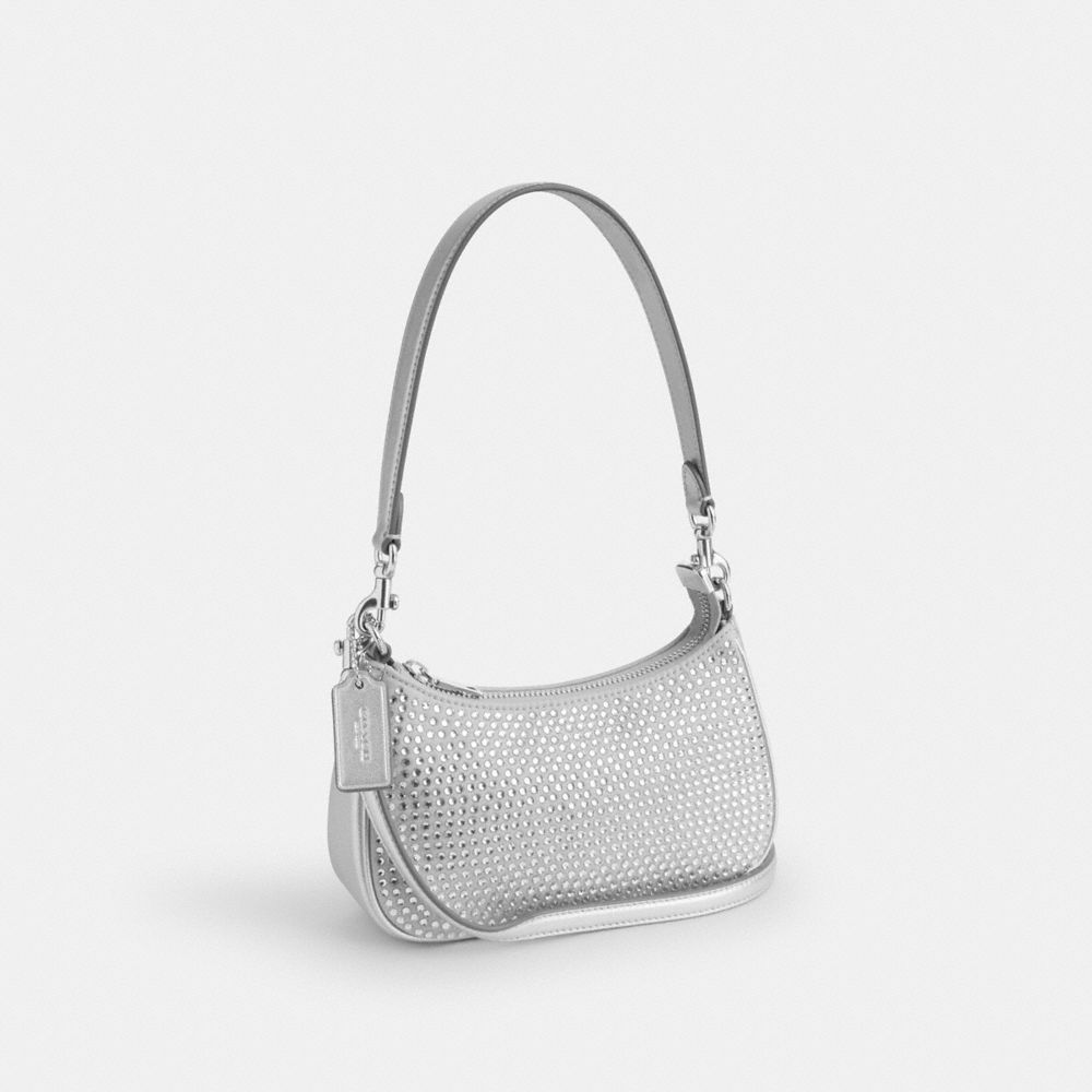 COACH®,Teri Mini Crossbody Bag With Crystal,Shoulder Bag,Crystal,Embellished,Rhinestones,Casual,Gray,Angle View