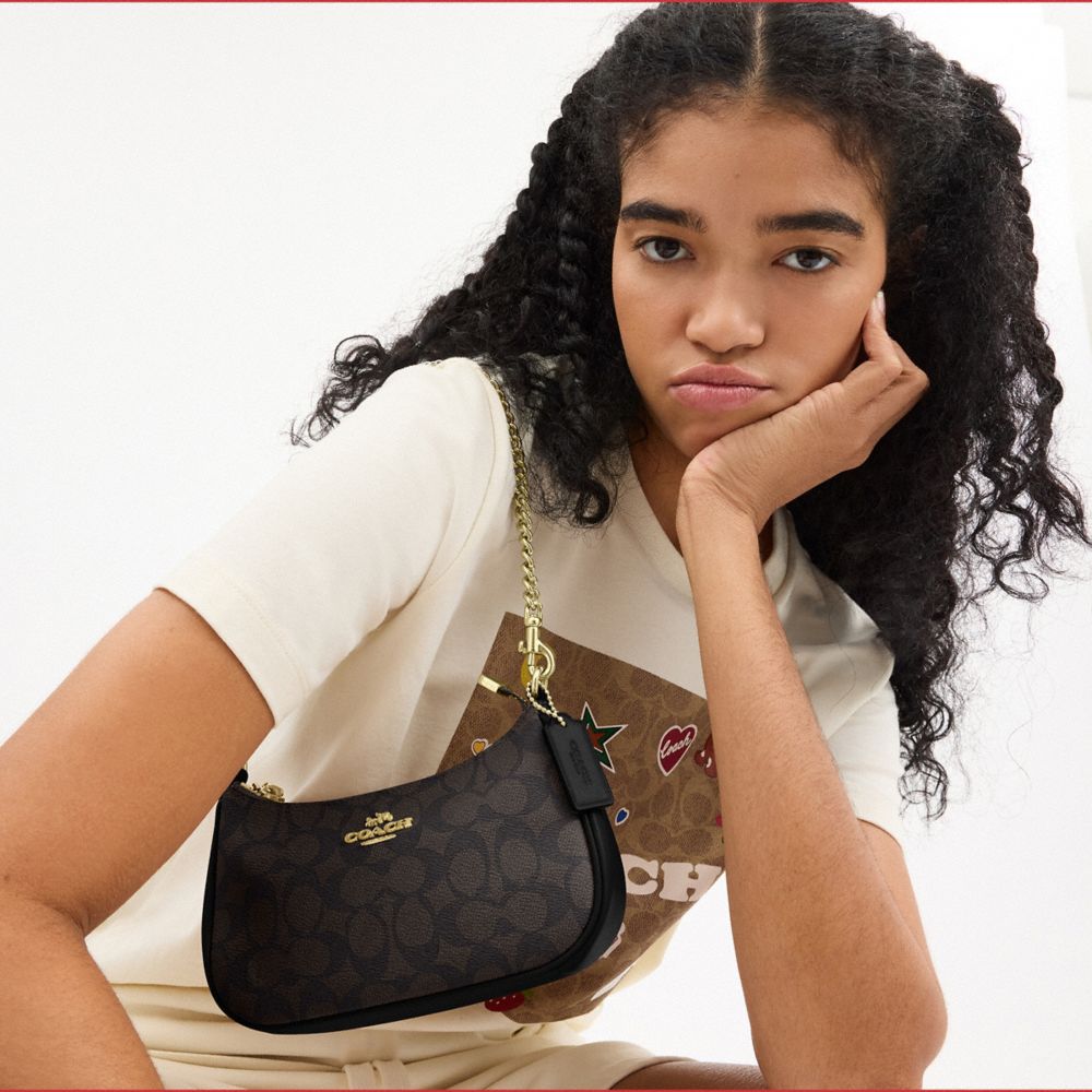 COACH®,Teri Mini Crossbody Bag In Signature Canvas,Shoulder Bag,Casual,Black,Detail View