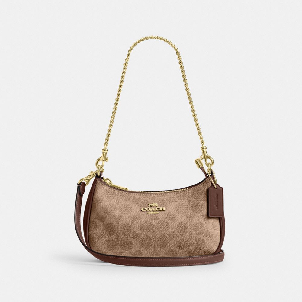 COACH®,Teri Mini Crossbody Bag In Signature Canvas,Shoulder Bag,Casual,Brown,Front View