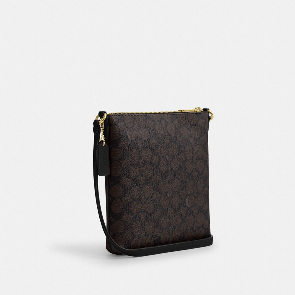 COACH®,MINI SAC DE CLASSEMENT ROWAN EN TOILE SIGNATURE,Tissu en toile exclusif,Or/Noyer/Noir,Angle View