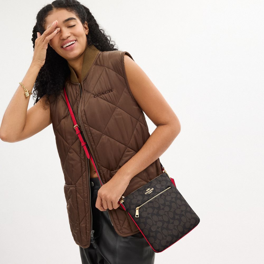 COACH®,Mini Rowan File Bag In Signature Canvas,Crossbody,Casual,Brown,Detail View