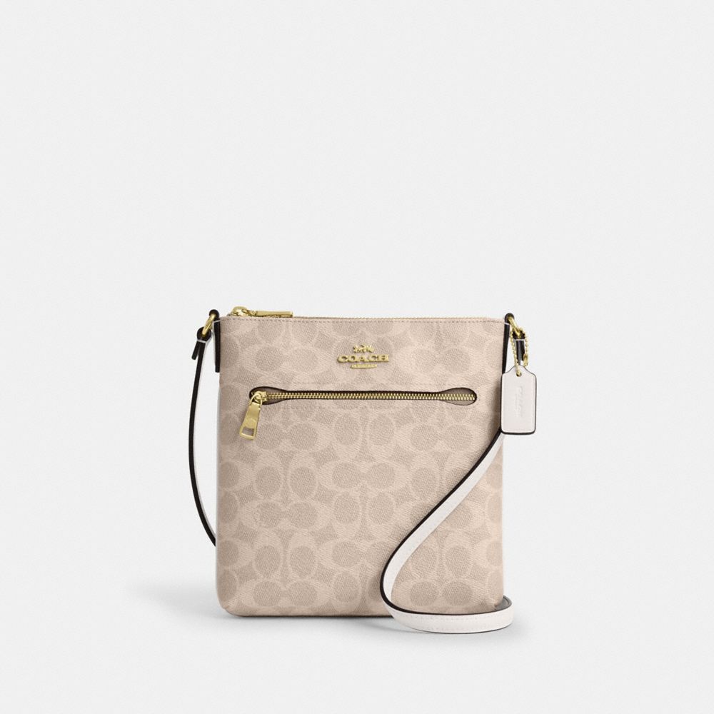 COACH®,Mini Rowan File Bag In Signature Canvas,Crossbody,Casual,Beige,Front View