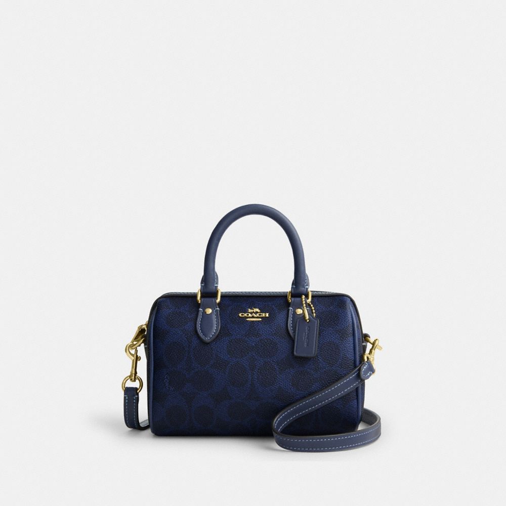 COACH®,Mini Rowan Crossbody Bag In Signature Canvas,Canvas,Recycled Polyester,Crossbody,Faux Leather,Metal,Logo,Casual