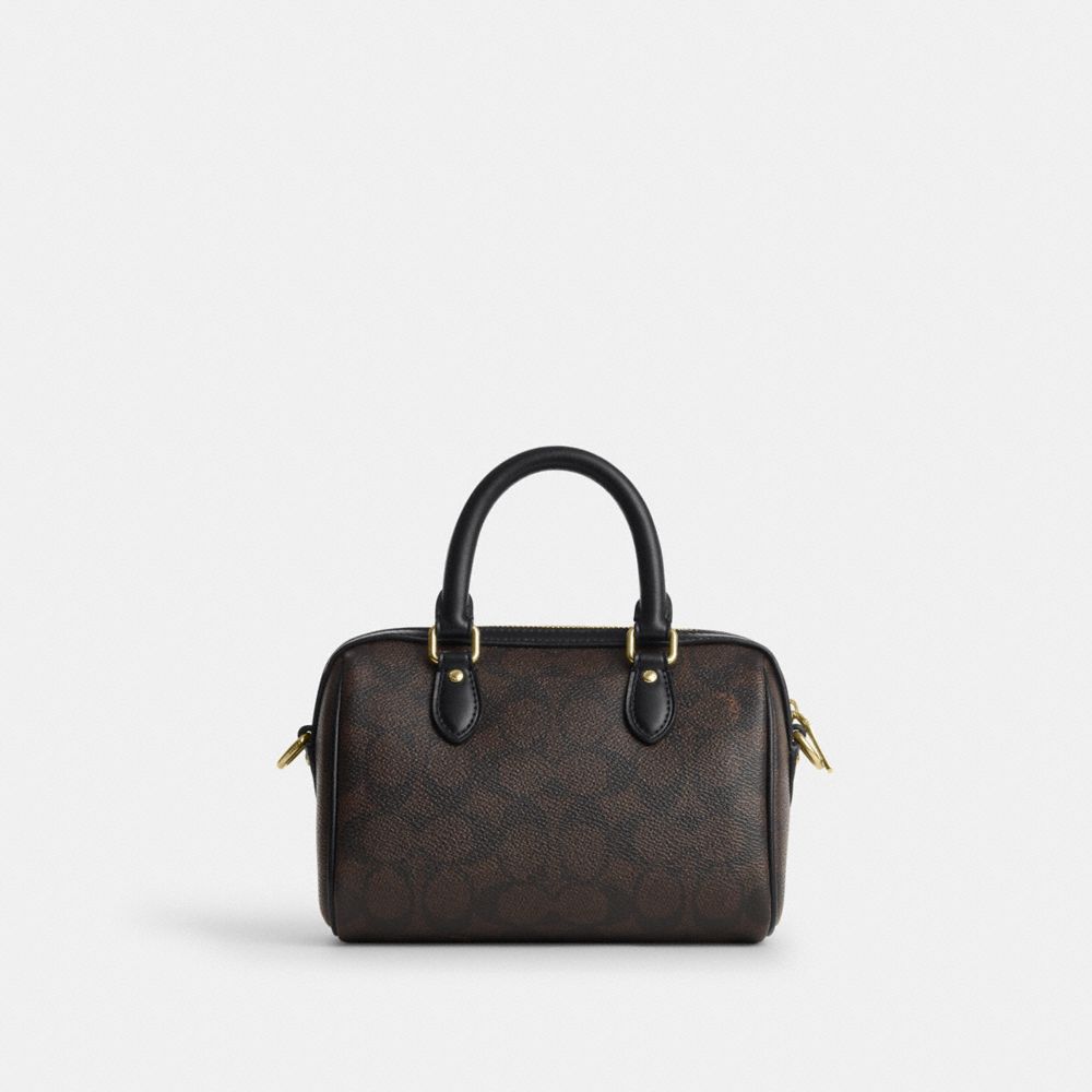 COACH®,Mini Rowan Crossbody Bag In Signature Canvas,Canvas,Recycled Polyester,Crossbody,Faux Leather,Metal,Logo,Casual,Black,Back View