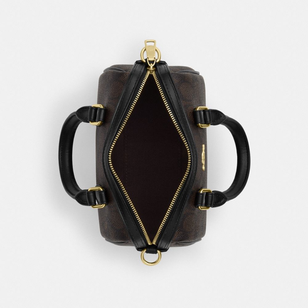 COACH®,Mini Rowan Crossbody Bag In Signature Canvas,Canvas,Recycled Polyester,Crossbody,Faux Leather,Metal,Logo,Casual,Black,Inside View,Top View