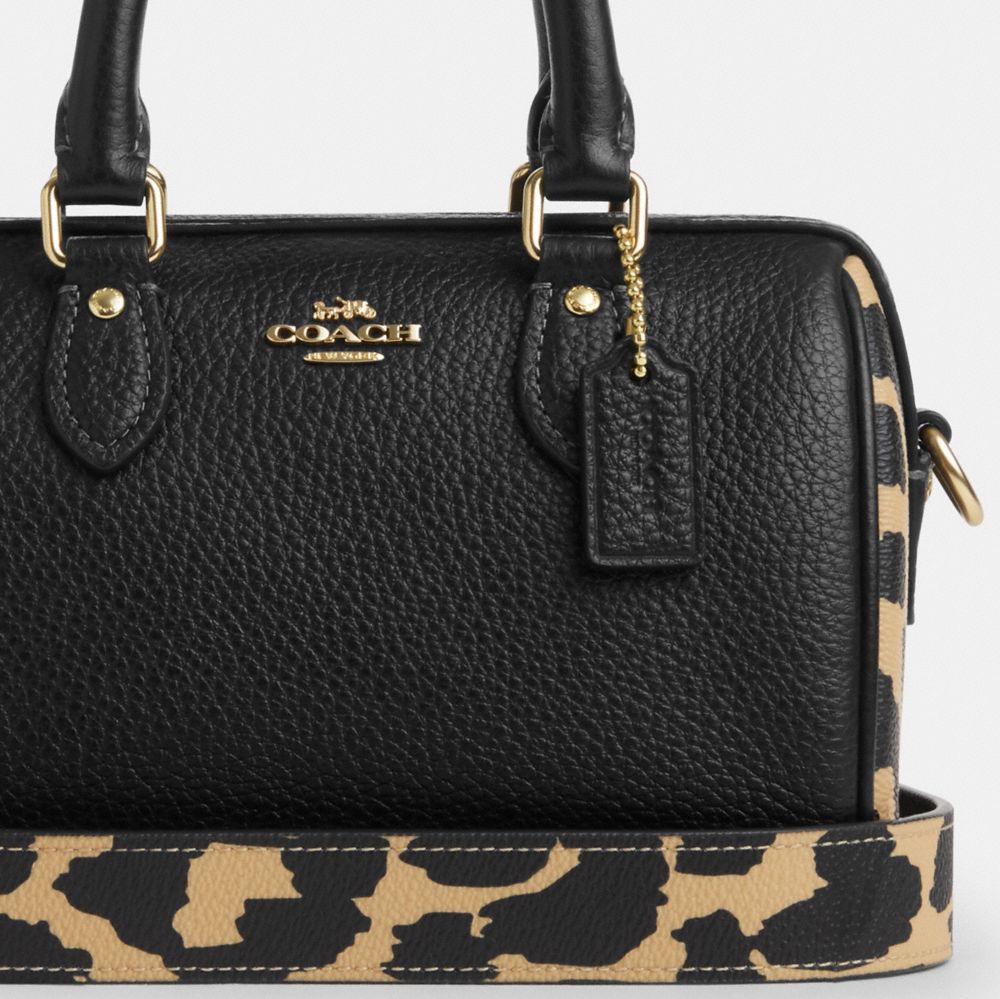 COACH®,Mini Rowan Crossbody Bag With Leopard Print,Satchel,Logo,Metal,Pattern,Day Party,Black