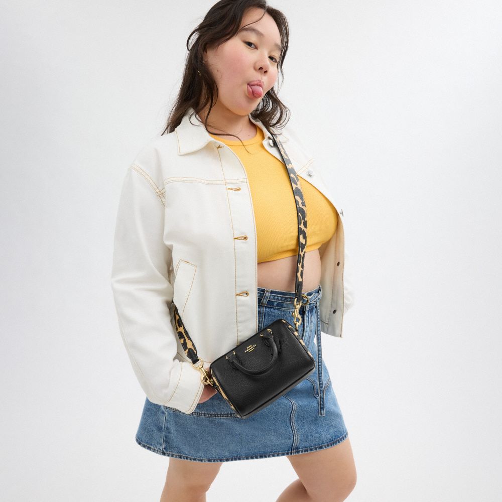 COACH®,Mini Rowan Crossbody Bag With Leopard Print,Satchel,Logo,Metal,Pattern,Day Party,Black,Detail View