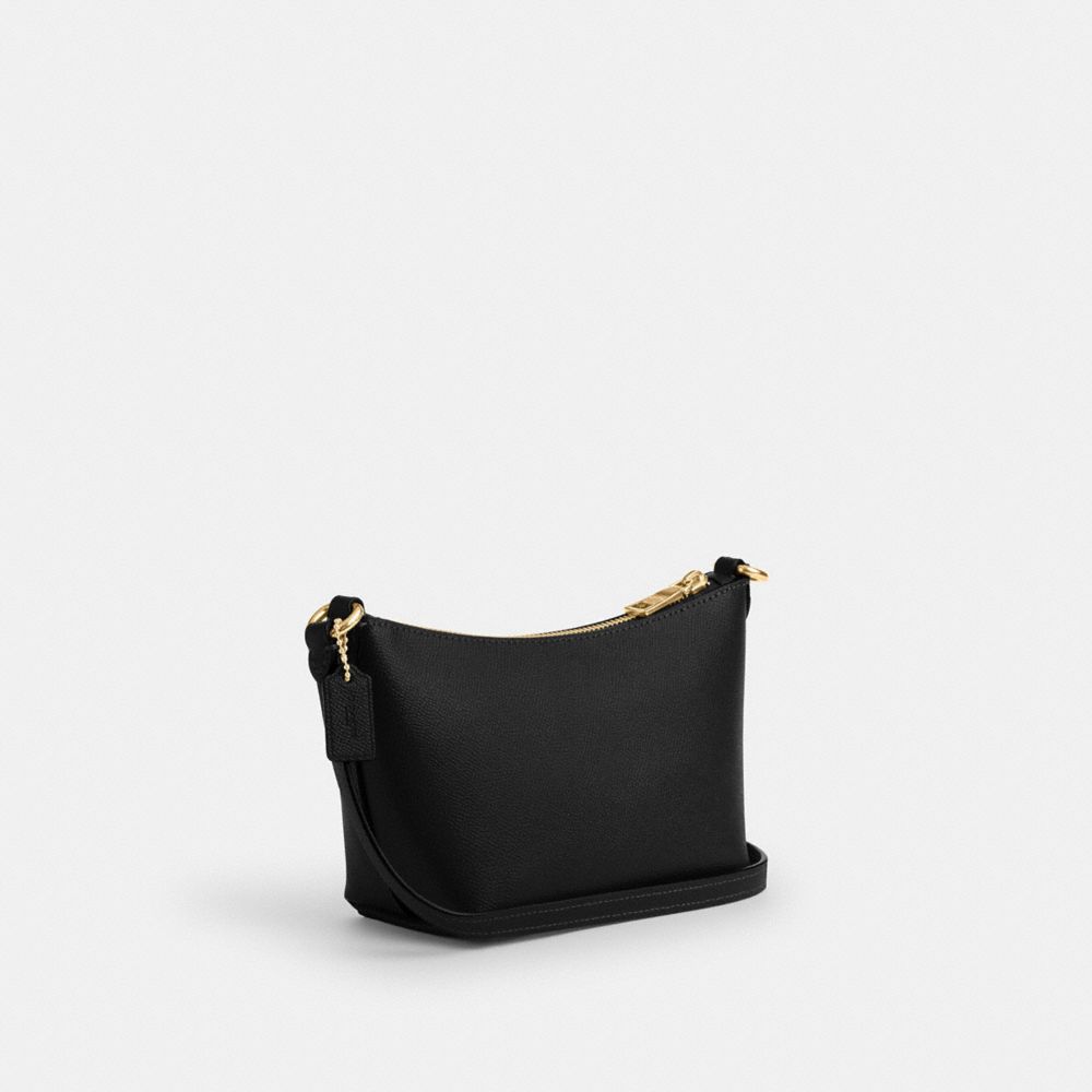 COACH®,Zip Top Crossbody Bag,Leather,Crossbody,Logo,Embossed,Metal,Adjustable,Casual,Black,Angle View