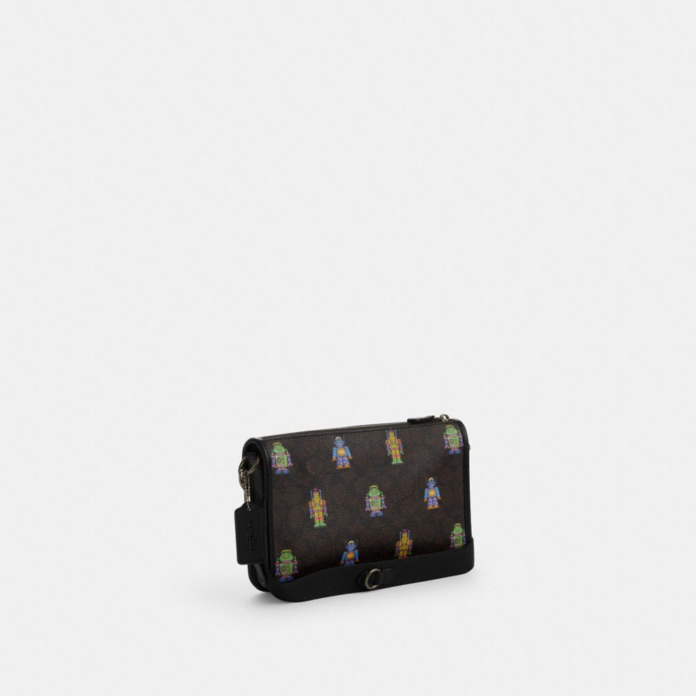 COACH®,Cosmic Coach Heritage Convertible Crossbody In Signature Canvas With Robot Print,Crossbody,Coin,Color Block,Logo,En...,Multi Color,Black,Angle View