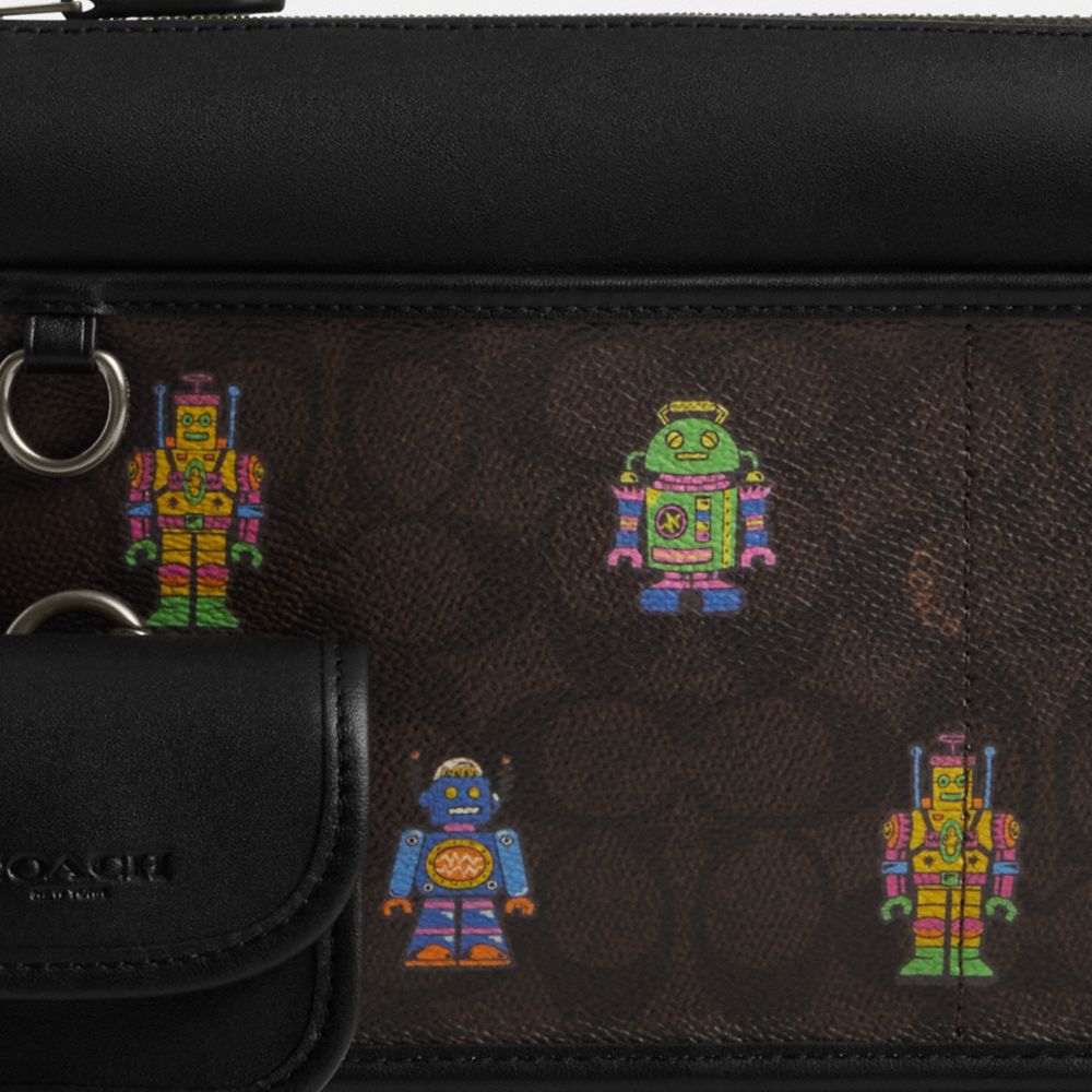 COACH®,Cosmic Coach Heritage Convertible Crossbody In Signature Canvas With Robot Print,Crossbody,Coin,Color Block,Logo,En...,Multi Color,Black
