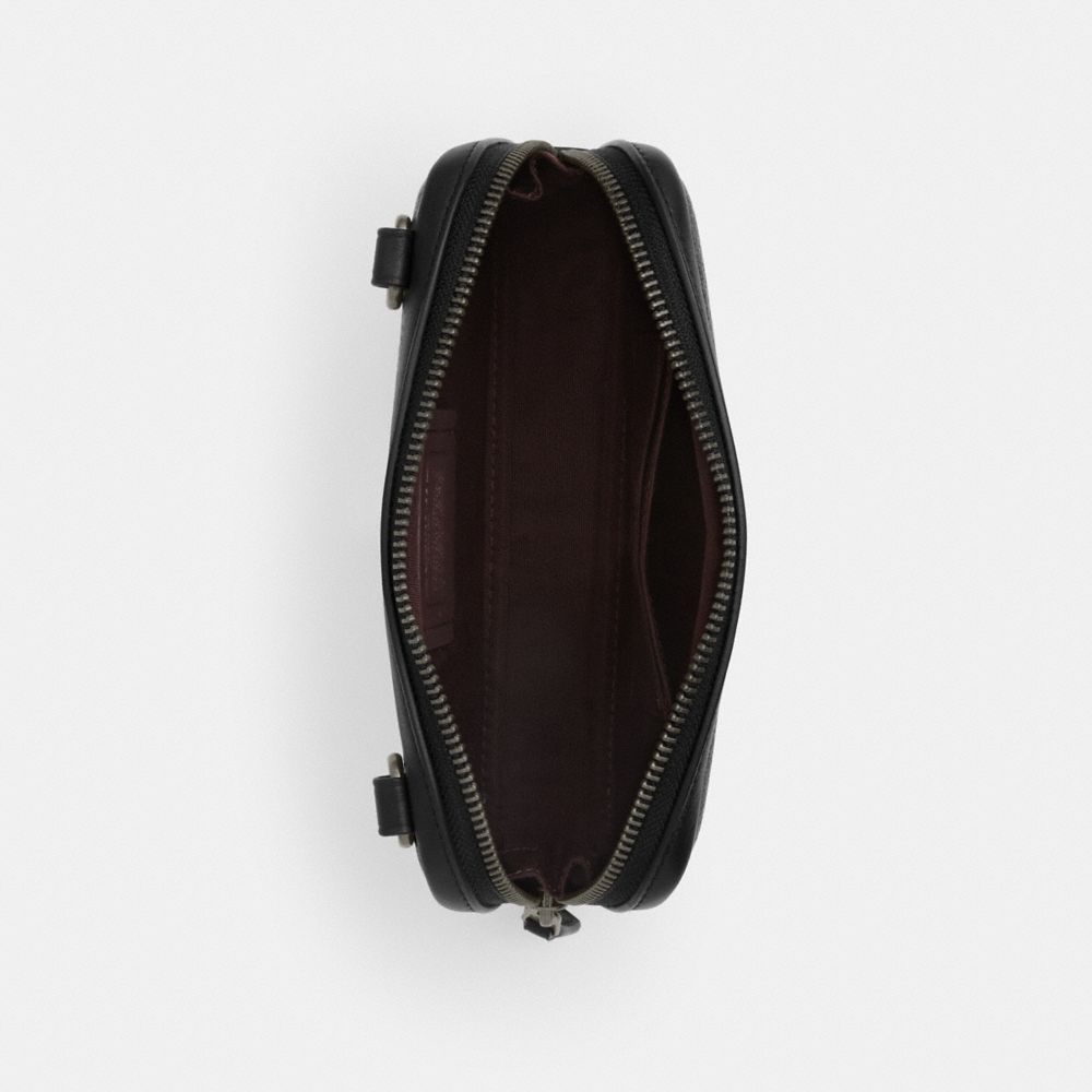 COACH®,Carrier Phone Crossbody In Signature Canvas,Calfskin Leather,Canvas,Crossbody,Casual,Black,Inside View,Top View