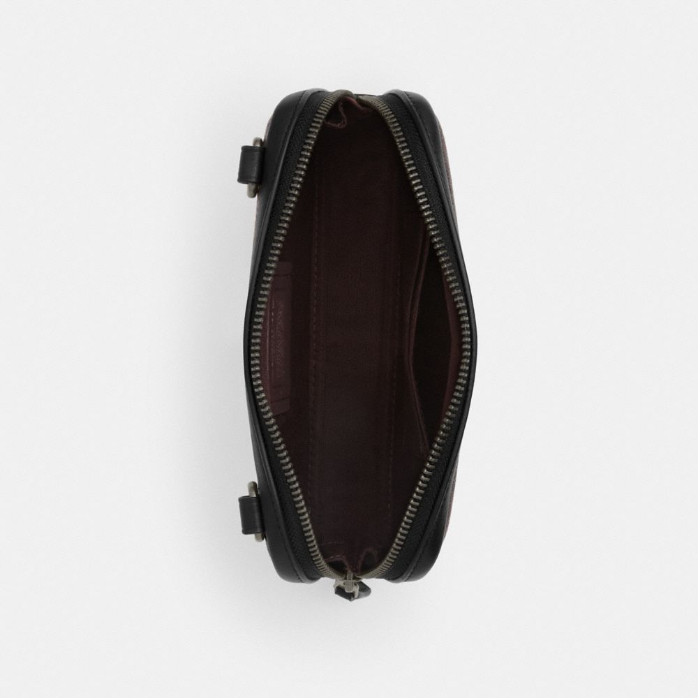 COACH®,Carrier Phone Crossbody In Signature Canvas,Calfskin Leather,Canvas,Crossbody,Casual,Black,Inside View,Top View