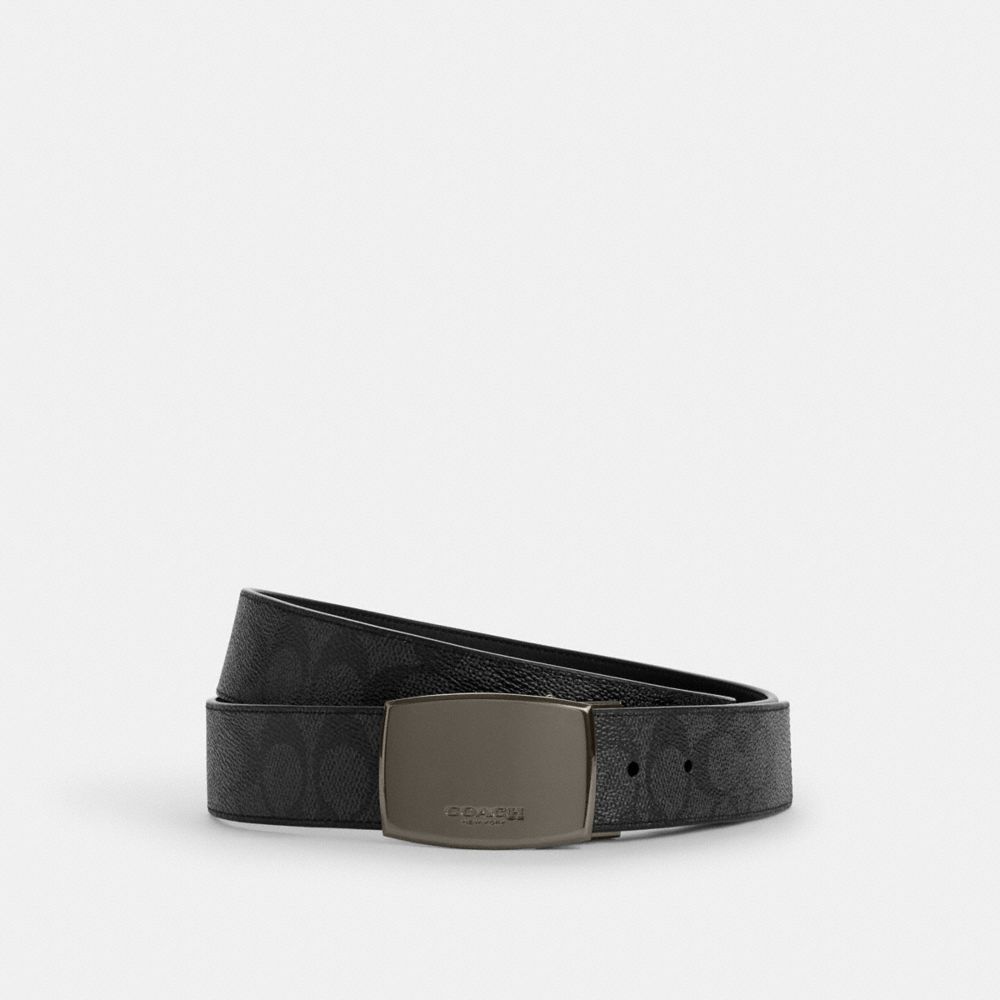 COACH®,Boxed Plaque And Harness Buckle Cut To Size Reversible Belt, 38 Mm,Standard,Reversible,Casual,Black,Front View image number 0