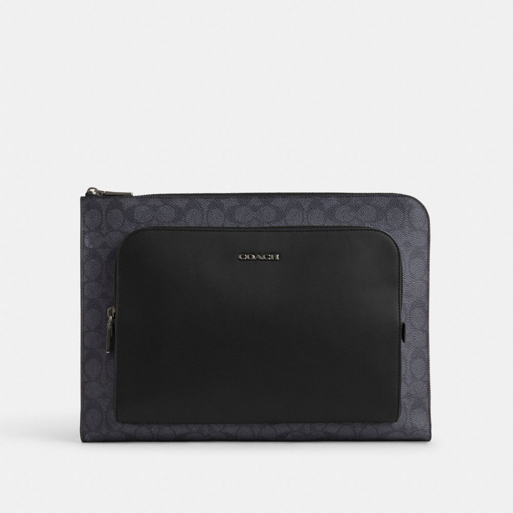 COACH®,Ethan Portfolio In Signature Canvas,Laptop Sleeve,Color Block,Pen Holder,Casual,Black,Front View