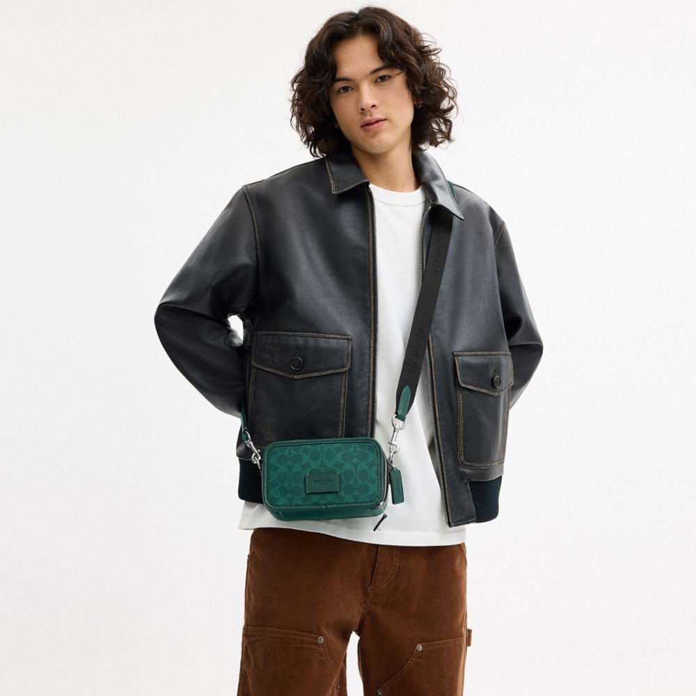 COACH®,Wyatt Crossbody Bag In Signature Canvas,Crossbody,Casual,Teal,Detail View