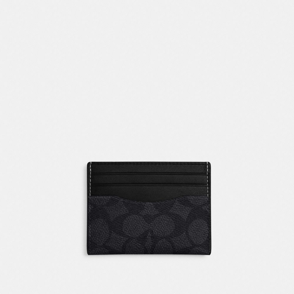 COACH®,Slim Id Card Case In Signature Canvas,Card Case,Color Block,Casual,Black,Front View