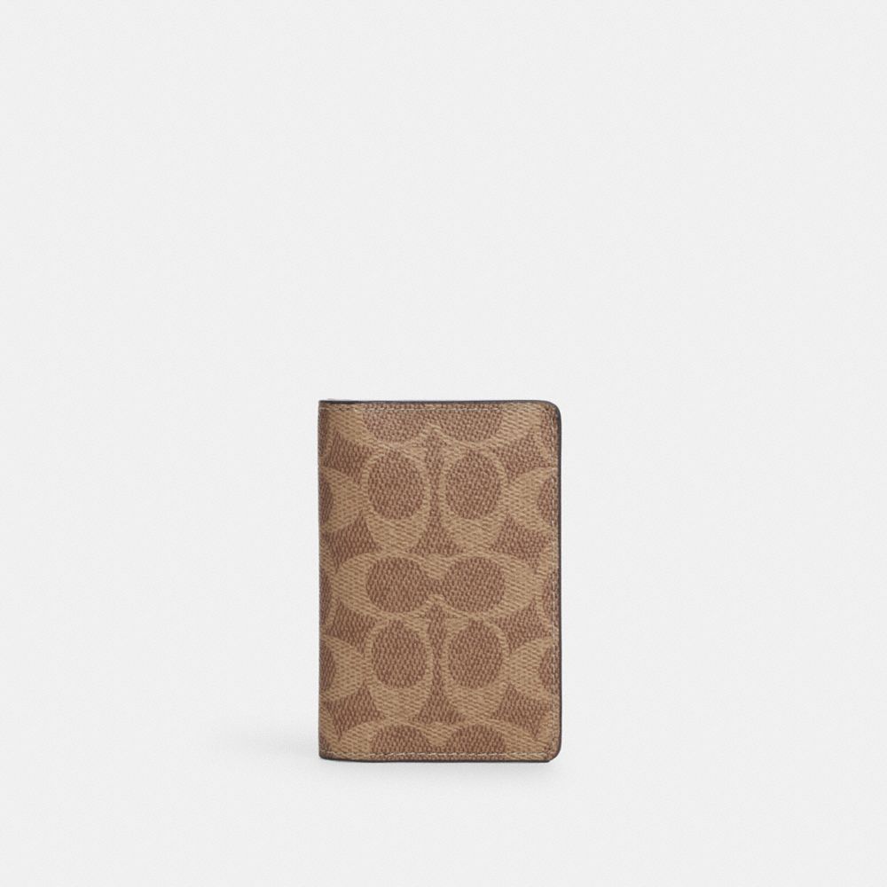 COACH®,Id Wallet In Signature Canvas,Coin,Bi Fold,Casual,Brown,Front View