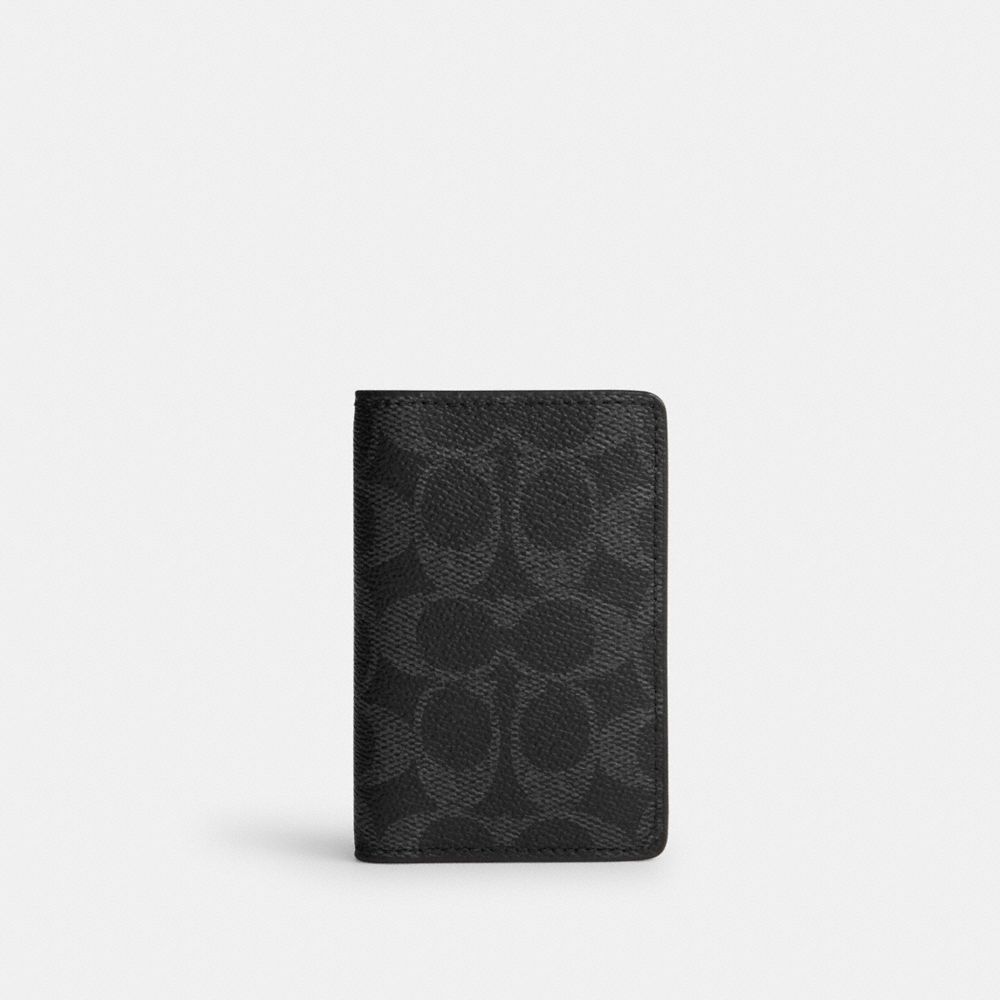 COACH®,PORTE-CARTE D’IDENTITÉ EN TOILE SIGNATURE,Tissu en toile exclusif,Noir Signature,Front View